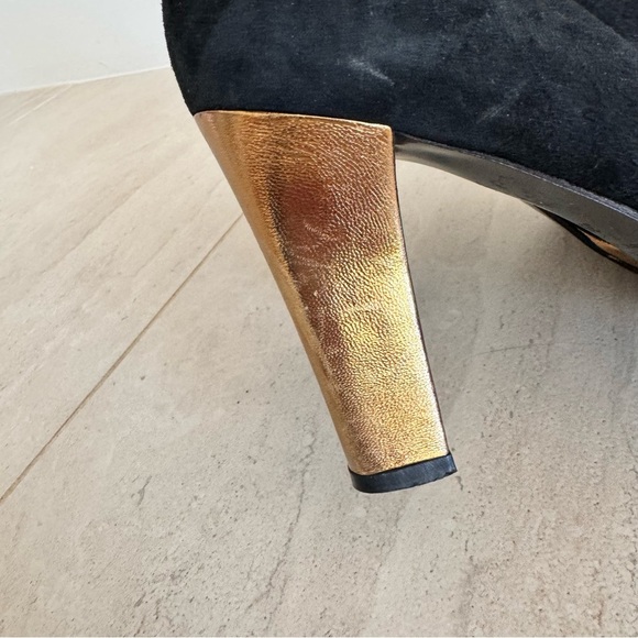 Vintage 90s Yves Saint Laurent Black Suede Heels Lace Up Size 39 US 8 / 8.5 - Picture 14 of 15